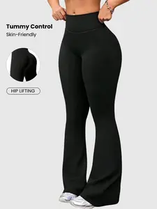 Women's High Waist Solid Color Flare Yoga Pants, Running and Fitness Tight Leggings, Comfortable Workout Clothes, High Waisted Leggings