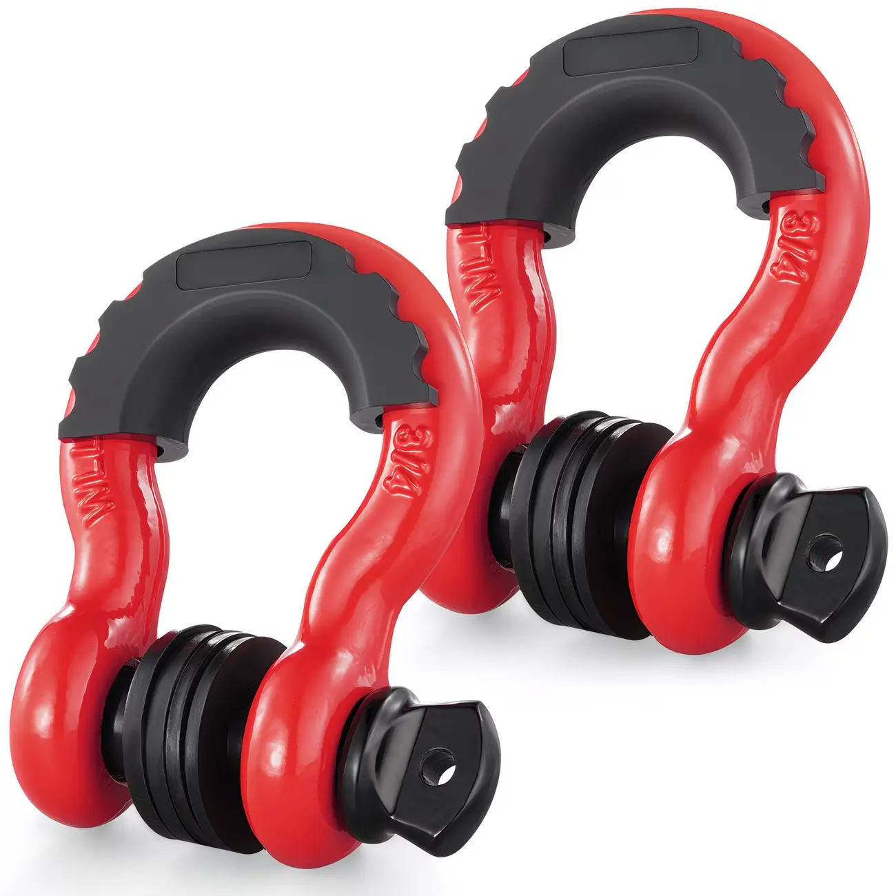 2PK D Ring Shackle, 42,000lb Break Strength, D Ring Shackles 3/4 inch with Black Isolator Washer and 7/8" Screw Pin, Tow Shackles, Soft Shackle Kit for Off-Road Jeep Truck Vehicle Recovery