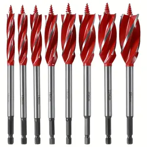 8-piece wooden spiral drill set, 10-25mm Heavy Duty 4-blade cutting drill bit, with quick replacement hexagonal shank high carbon steel, suitable for precision deep hole machining of hardwood and plastic