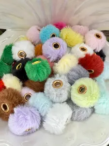 R95-(10PCS) 14mm Multi Color Round Fuzzy Faux Furry PomPom W/large Hole Beads for DIY
