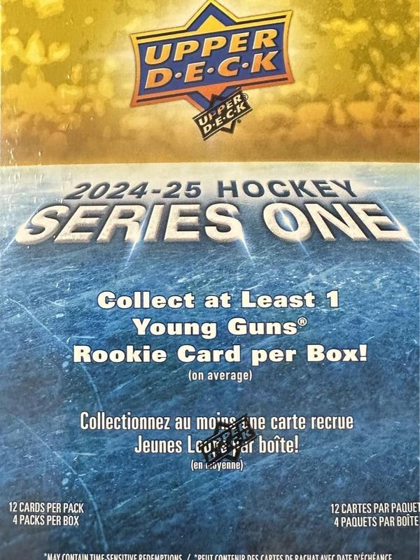 2024-2025 Upper Deck Series One Hockey NHL Trading Card Blaster Box (1 Young Guns Rookie Card and 1 Blaster Exclusive Green Dazzler Card! Per Box)