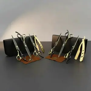 Professional Hairdressing Set 14 Counts Bundle, Barber Haircut Kit, Stainless Steel 7pcs Barber Clippers with Manual Razor and Eyebrow Scraper for Home Salon