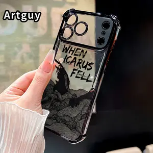 Four Corners Air Cushion Phone Case for iPhone 17 16 Pro Max 15 Plus 14 13 12 11 E Air Icarus' Fallen Dream Pattern Anti-drop Cell Electroplated Transparent Silicone Cover