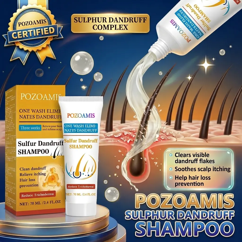 POZOAMIS Sulfur Dandruff Shampoo, 3 Weeks to Fresh & Itchless Scalp, Deep Cleans Dandruff & Reduces Hair Loss, Active Sulfur Follicle Care, Revitalizes Hair Daily Scalp Care Routine