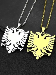 Albania National Emblem Double-headed Eagle Pendant Necklace for Women Men Gold Color Stainless Steel Byzantine Empire
