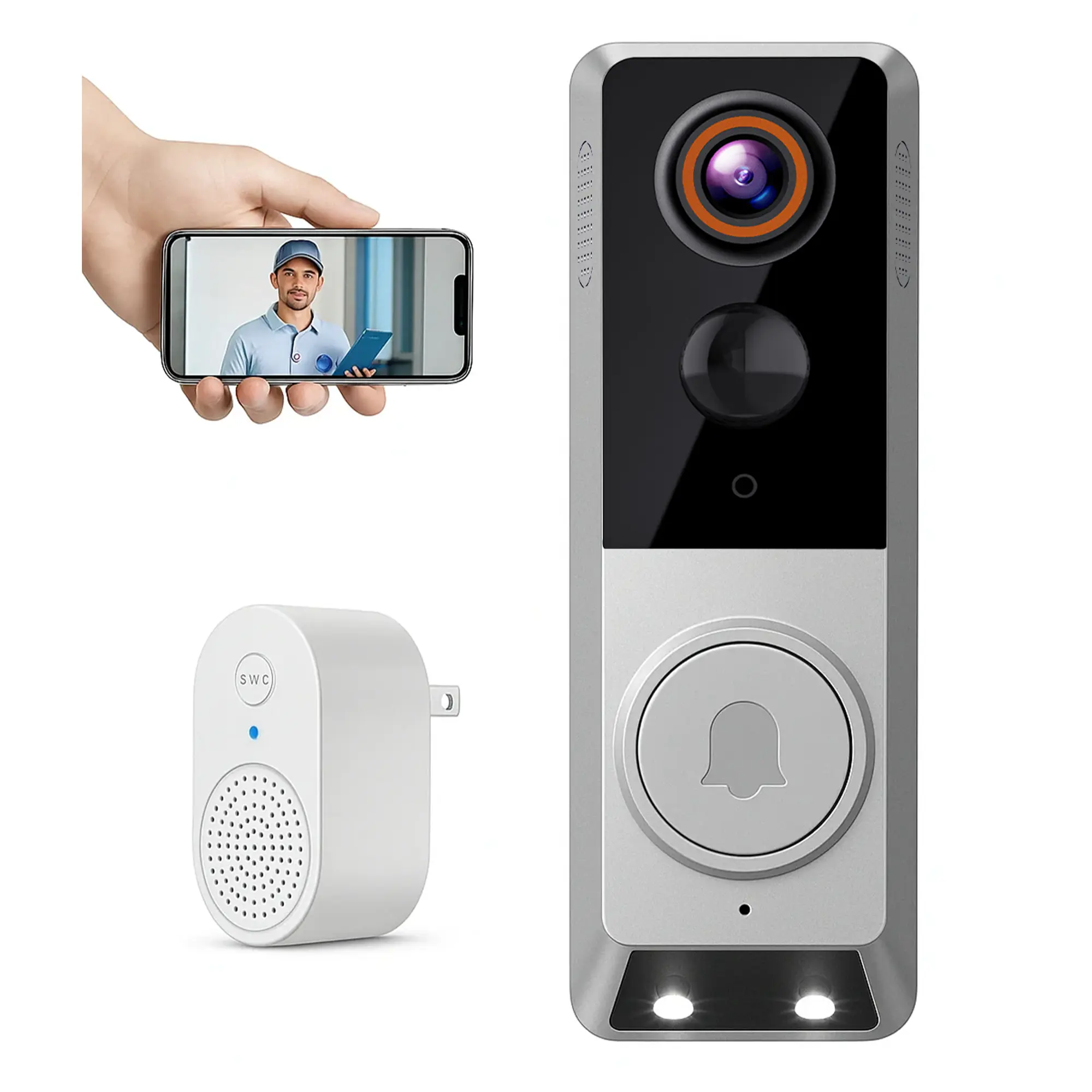 Video Doorbell Camera, Wireless Security Camera, 1080p, Battery Powered, AI Motion Detection, Night Vision, Two-Way Audio, Cloud Storage, 2.4 GWi-Fi, for Visitor, Baby Monitor