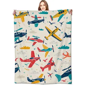 Airplane Blanket Aviation Adventure Colorful Planes and Clouds Throw Blankets Gifts for Kids Boys Lightweight Soft Fleece Cozy for Sofa Couch Bed Room Travel Birthday Party Decor 50x60in