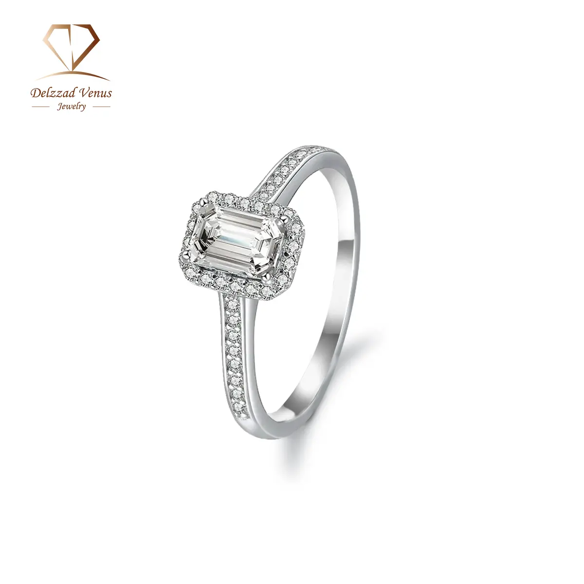 Delzzad S925 2ct Octagon Synthetic Moissanite Halo Ring