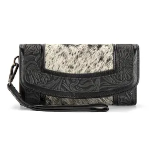 Montana West Wallet for Women Ladies Female Western Floral Tooled Cowhide Wallets Card Cases & Money Organizers Large Phone Wristlet Clutch Wallett with ID Window