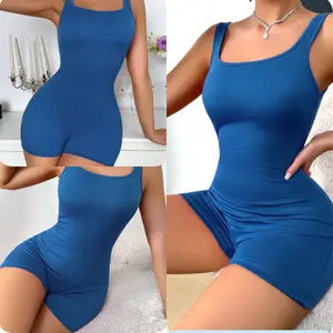 Women's Backless Tank Rompers Top Bodycon One Piece Halter Sleeveless Bodysuit Short Jumpsuits butt lifter Breathable Fit