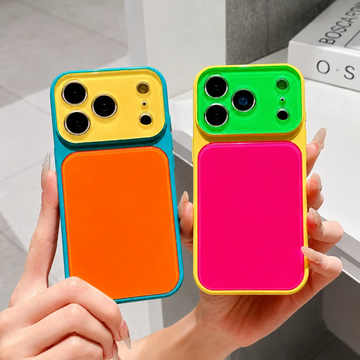Dopamine Style Block Glitter Glossy Phone Case for iPhone 17-16-15-14 Pro Max, Vibrant Color Hard Back Smartphone Protection Cover, Shockproof Handheld Cellphone Case for Women