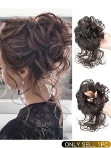 Long Mustache Lazy Messy Bun Hair Tie, Natural Puffy Flower Bow Decor, Casual Loose Hairstyle Accessory, Women's Fashion Headwear, Synthetic Wavy Hair, Synthetic Wavy Curly