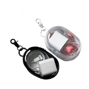 Charging Cable Storage Bag Transparent Compact Organizer for Travel, Mini Cord and Charger Holder for Data Cables and Headphones, Zipper Pouches