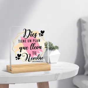 Letter Pattern Acrylic Plaque with Wooden Base, 1 Count Clear Desktop Ornament, Christian Gift, Home Decor for Living Room Bedroom Office, Signs