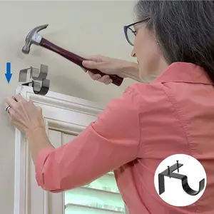 4 Drill-Free Adjustable Metal Curtain Rod Brackets, Heavy-Duty No Screws Curtain Rod Hooks, Easy Installation Home Decor, Curtain Rod Holders