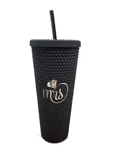 Bride Coffee Tumbler | 24oz Wedding Cups | Future Bride | Bridal Engagement Gift for Wife | Matte Black with Lid and Straw