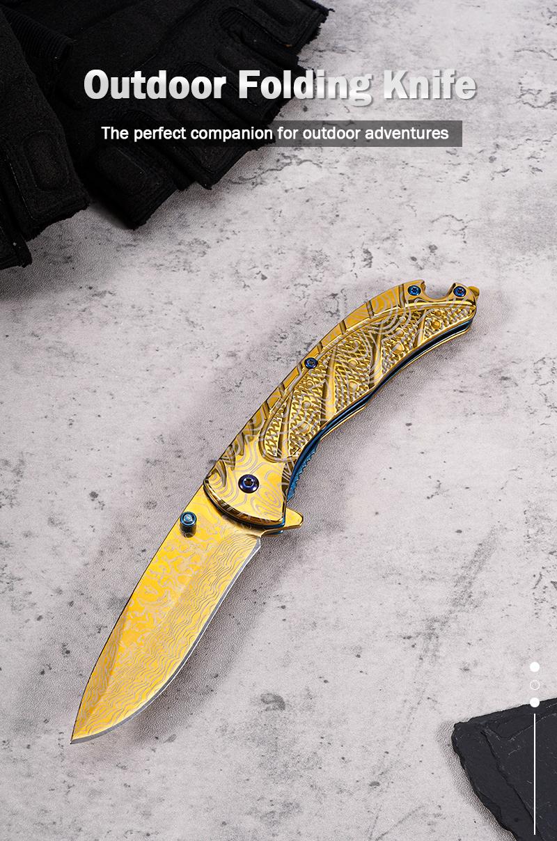 Portable EDC multifunctional tactical outdoor folding knife, all steel construction; convenient pocket/belt clip, suitable for everyday carry, hiking, camping; outdoor cutting tool designed specifically for climbing and fishing.