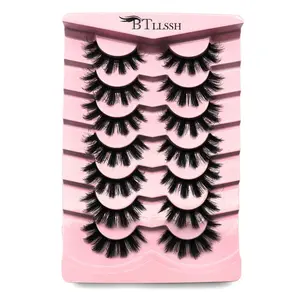 Fluffy False Eyelashes, False Eyelash Extensions, 7 Pairs Volumized False Eyelashes for Women and Girls Eye Makeup Enhancement, Cosmetic Wispy Volume Eyelash Set