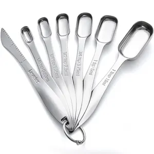 7pcs Heavy Duty Measuring Spoons Set Stainless Steel, Metal Measuring Cups and Spoons Set for Dry or Liquid, Baking Measuring Cups, Fits in Spice Jar
