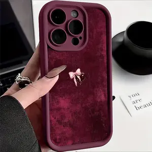 Burgundy High Bamboo Pink Bowknot Burgundy Heart Suitable for TPU Pattern, Suitable for iPhone 16 15 14 13 12 11 X Pro Max Plus, Soft TPU Protective Case, Suitable for iPhone 11 12 13 ProMax 12 ProMax 14 Pro 14 ProMax 15 15 Pro iPhone 16 16 Pro Max 16