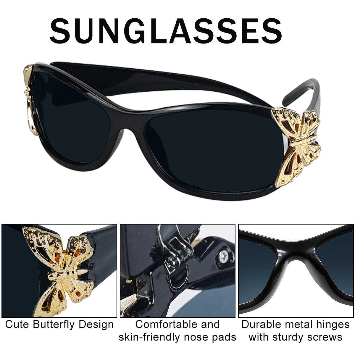 3 Pairs Y2K Sunglasses for Women, Fashion Wrap Around Butterfly Design Sun Glasses with UV400 Protection