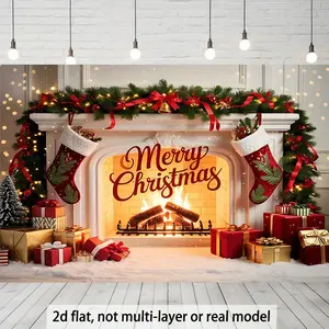 Cozy Fireplace Christmas Background - a Warm Fireplace, Christmas Stockings And Gift Boxes, Perfect For Family Holiday Decoration And Christmas Gatherings, Bringing a Warm Festive Atmosphere. Warm Christmas Gifts, 2D Printing (Non-Multi-Layer)