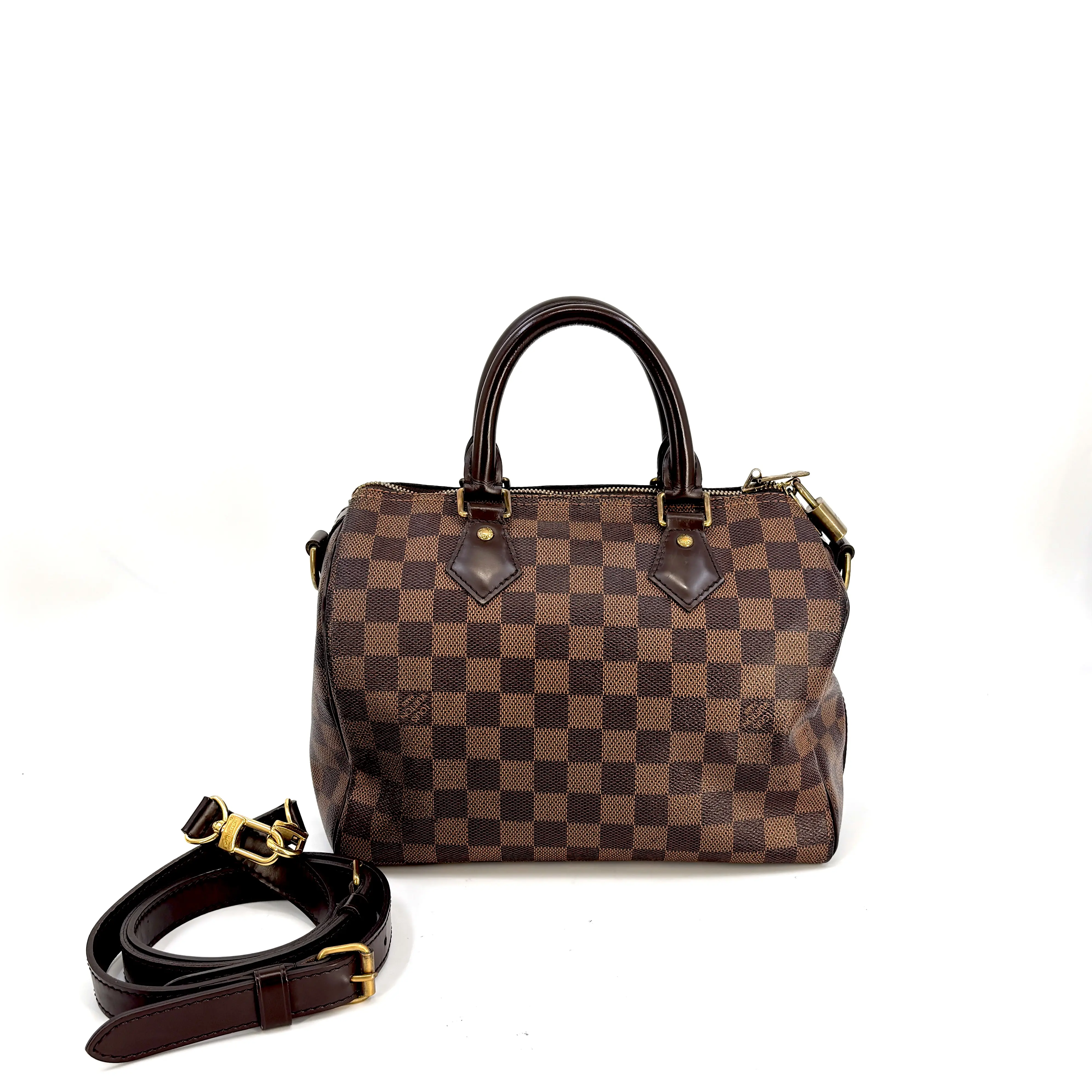 Pre-owned Louis Vuitton Leather Tote bags Speedy Bandouliere 25 Handbag Damier Ebene JV00208 NO1