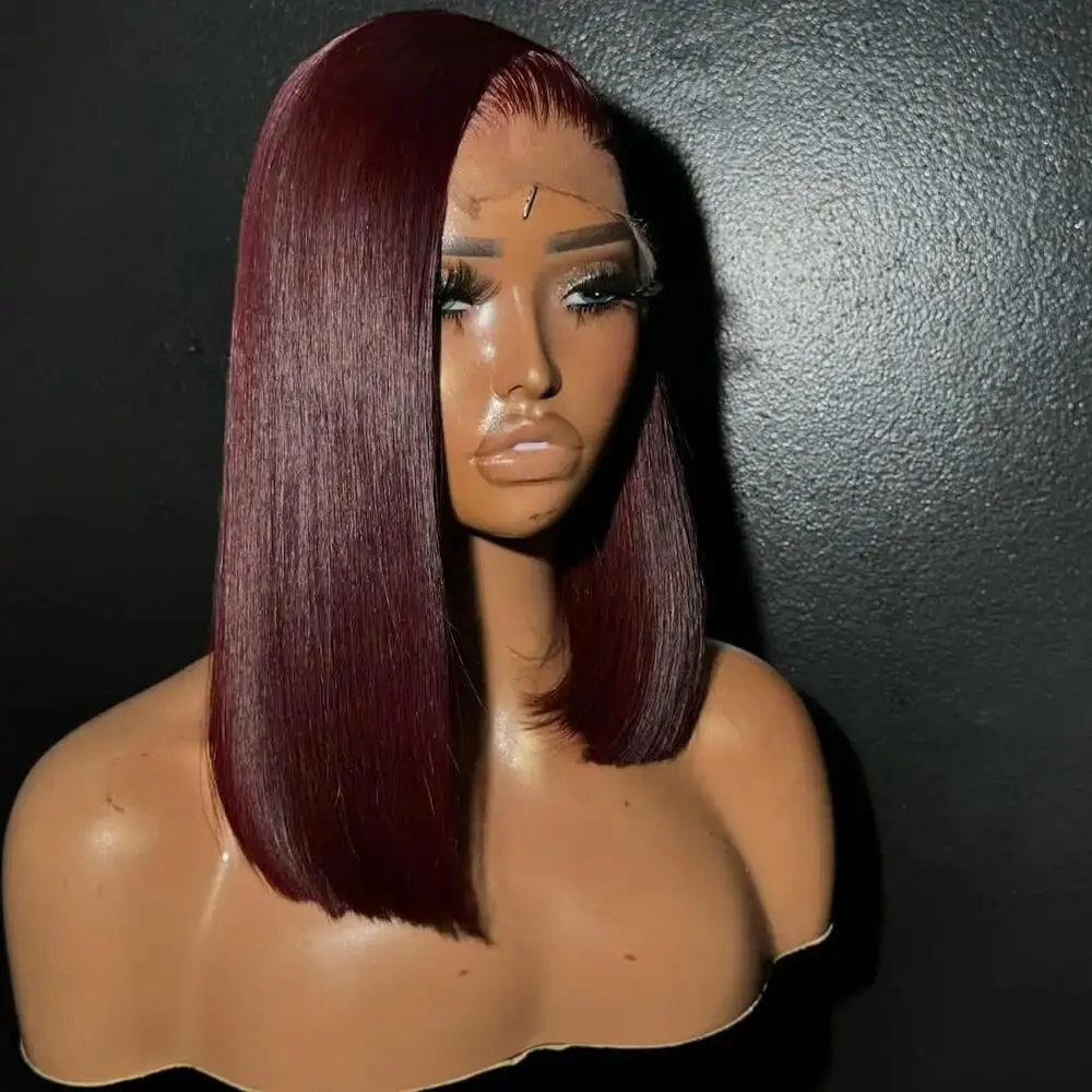Burgundy Dark 99j Straight Bob Wig 180% Denisity Pre Plucked with Baby Hair 13X4 Lace Front Human hair Wigs Dark Burgundy For Woman