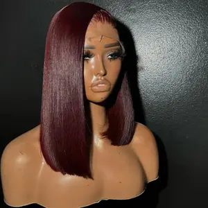 Burgundy Dark 99j Straight Bob Wig 180% Denisity Pre Plucked with Baby Hair 13X4 Lace Front Human hair Wigs Dark Burgundy For Woman