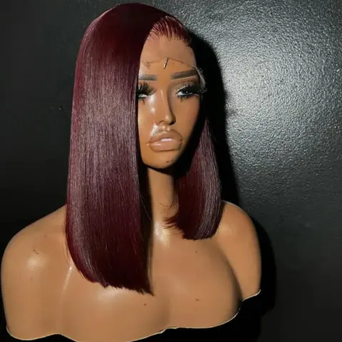 Burgundy Dark 99j Straight Bob Wig 180% Denisity Pre Plucked with Baby Hair 13X4 Lace Front Human hair Wigs Dark Burgundy For Woman