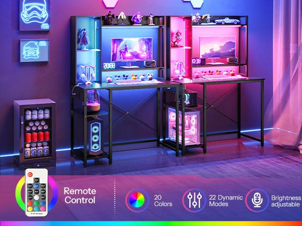 HOOBRO Computer Desk, Gaming Desk with LED and Outlets, Home Office Desk with Monitor Stand and Adjustable Shelf, Small Desk with CPU Stand for Home Office, Small Space, Black HOOBRO Computer Desk, Gaming Desk with LED and Outlets, Home Office Desk with Monitor Stand and Adjustable Shelf, Small Desk with CPU Stand for Home Office, Small Space, Black