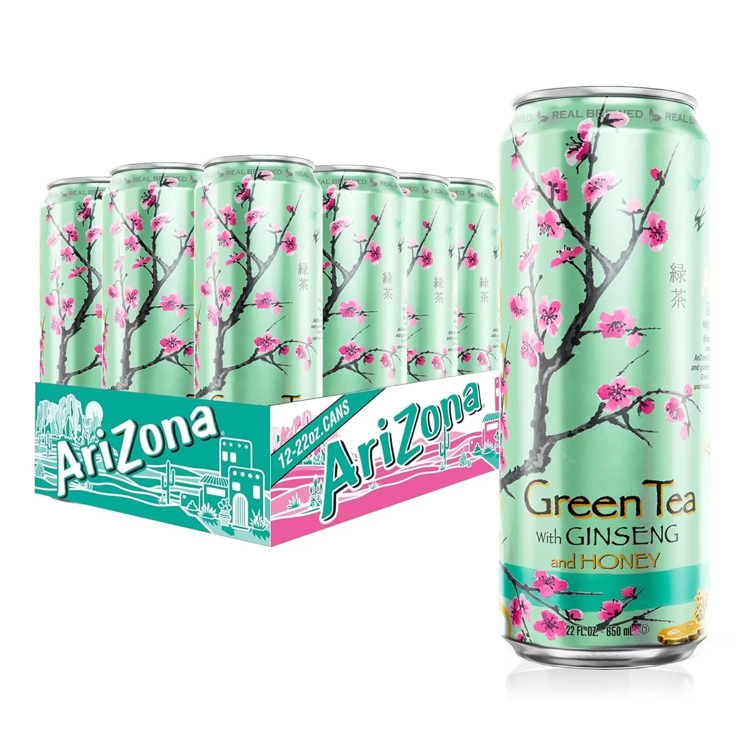Green Tea with Ginseng and Honey - Big Can, 22 Fl Oz (Pack of 12)