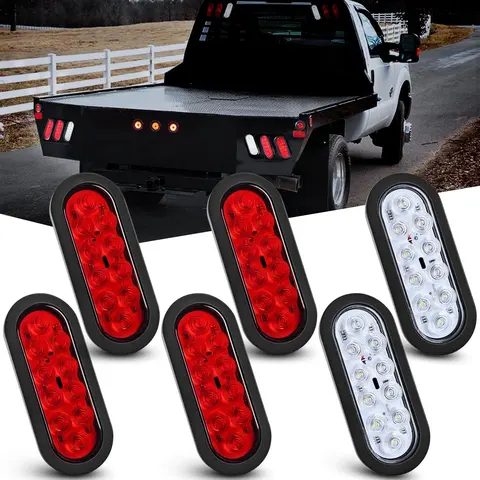 Nilight 6-Inch Oval LED Tail Light Assembly (4/6PCS) - 10 Bright 3030 SMD LEDs for Crisp, Even Glow, Red/White LED Blinker, 6.6" Hole Fit, Flush Mount Grommets & Plugs, IP67 Water Resistant Secure Aluminum Fixture, Car Lighting for RV Brake/Turn Signals