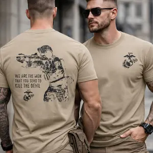 Men's U.S. Marine Corps Sniper Short-Sleeve T-Shirt, Casual Round Neck Relaxed Fit Ribbed Soft Cotton Blend Tee, 2-Sided Kill the Devil Quote, Tactical Military Pride, Menswear Graphic Tee