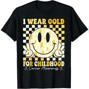 Retro I Wear Gold for Childhood Cancer Awareness Gold Ribbon T-Shirt Relaxed Fit Cotton T-Shirt