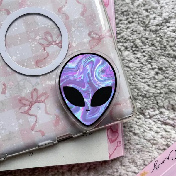 Holographic Alien MagSafe Phone Grip, Iridescent Space Griptok, Trippy Alien Phone Stand, Futuristic Aesthetic Accessory, Trendy Gift for Sci-Fi Lovers