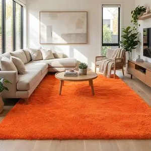 XEXSIN Super Fluffy Rug for Bedroom, Modern Shag Orange Area Rugs, Soft and Cozy Plush Large Carpet for Kids, Girls Boys and Teens Decorations for Living Room Dorm Nursery Classroom