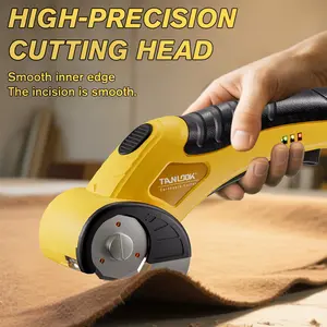 Tanlook Wireless USB Rechargeable Handheld Electric Fabric Scissors Electric Scissors, Heavy-Duty Cardboard Cutter with Safety Lock & LED Light, Suitable for Cardboard, Carpet, Plastic, Cordless Electric Cutting Scissors (Green, Yellow, Pink)
