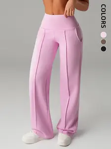 Women's High Waisted Side Pocket Joggers, Casual Sporty Yoga Pants, Loose Fit Elastic Waist, All Seasons Long Regular Leggings