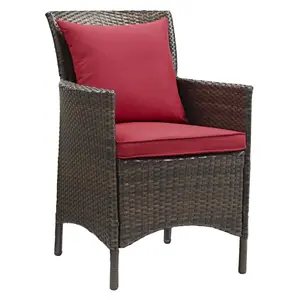 Modway Conduit Outdoor Patio Wicker Rattan Dining Armchair in Brown Red
