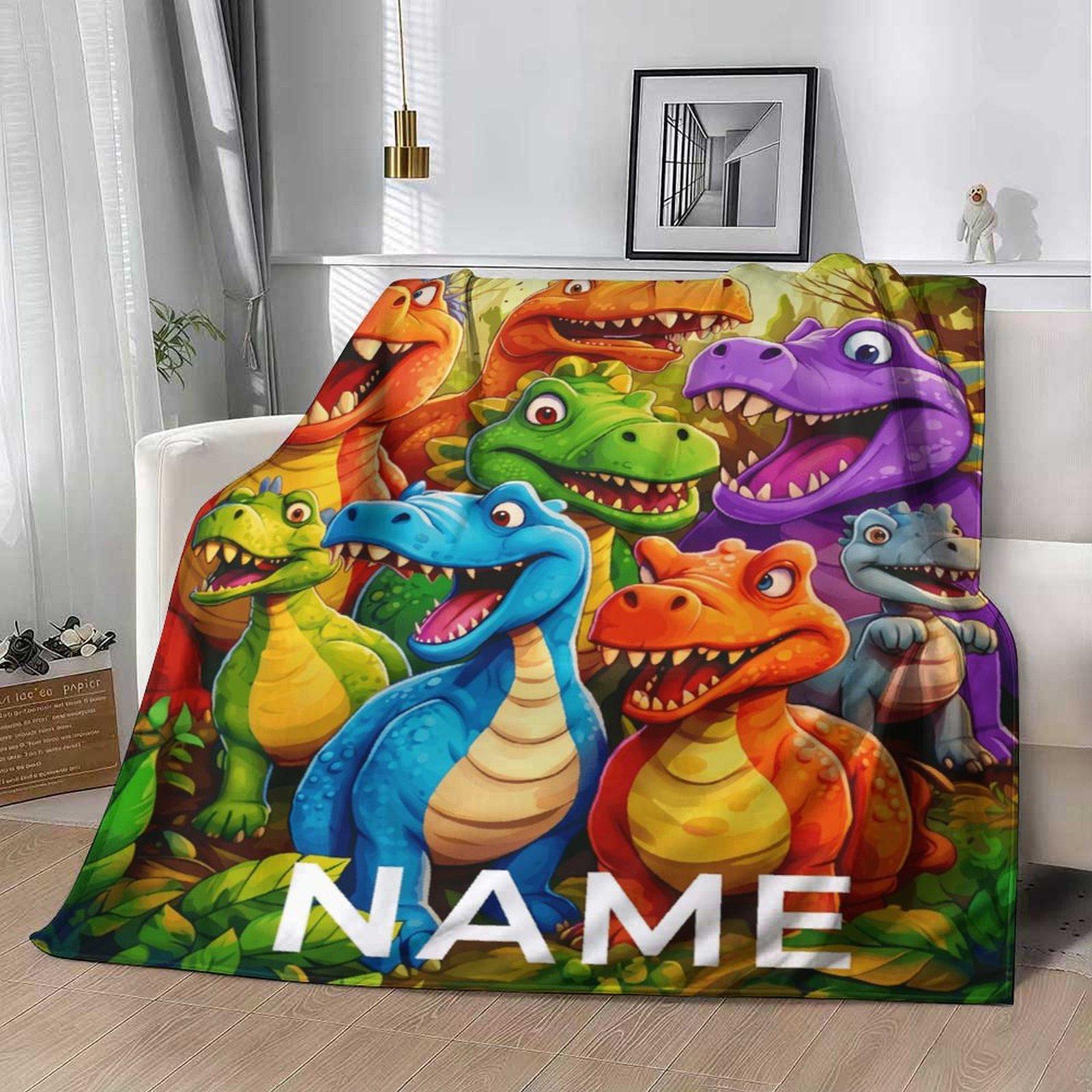 Custom Name Cartoon Dinosaur Family Blanket,Personalized Name Gift ,Suit for The Sofa, Bed, Travel, Camping, Living Room, Office, Chair，Gifts for Family or Child  ,Friend , Send your custom text via shop chat to personalize