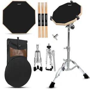 Drum Practice Pad Snare Drum Stand Set 12 In with Double Sided Silent Drum Pad, Drum Sticks, Carrying Bag & Adjustable Stand – Durable & Portable, Perfect for Home, Studio & On-the-Go Practice – Ideal for Adults & Beginners