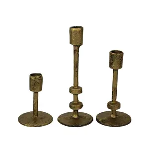 Set of 3 Aged Bronze Finish Cast Iron Taper Candle Holders