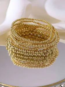 7pcs Gold Bracelets For Women Gold Bracelet Stack Pearl Beaded Bracelets For Women 14K Stretch Bead Ball Bracelet Sets Jewelry For Mother's Day Birthday Gifts Stackable Bracelets