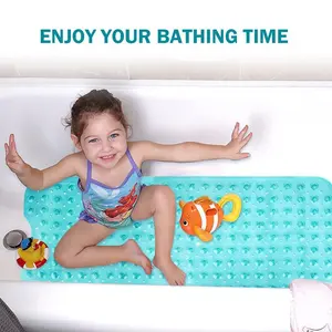 40" Extra Long Non-Slip Bathtub Mat - PVC Bathroom Shower Mat with Strong Suction Cups, Safety Bath Floor Mat for Kids, Seniors & Pets