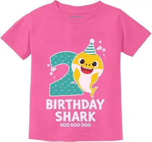 Tstars 2nd Birthday Baby Shark Shirt 2 Year Old Birthday Boy Girl Toddler Kids T-Shirt Cartoon Print Top Casual Soft Top