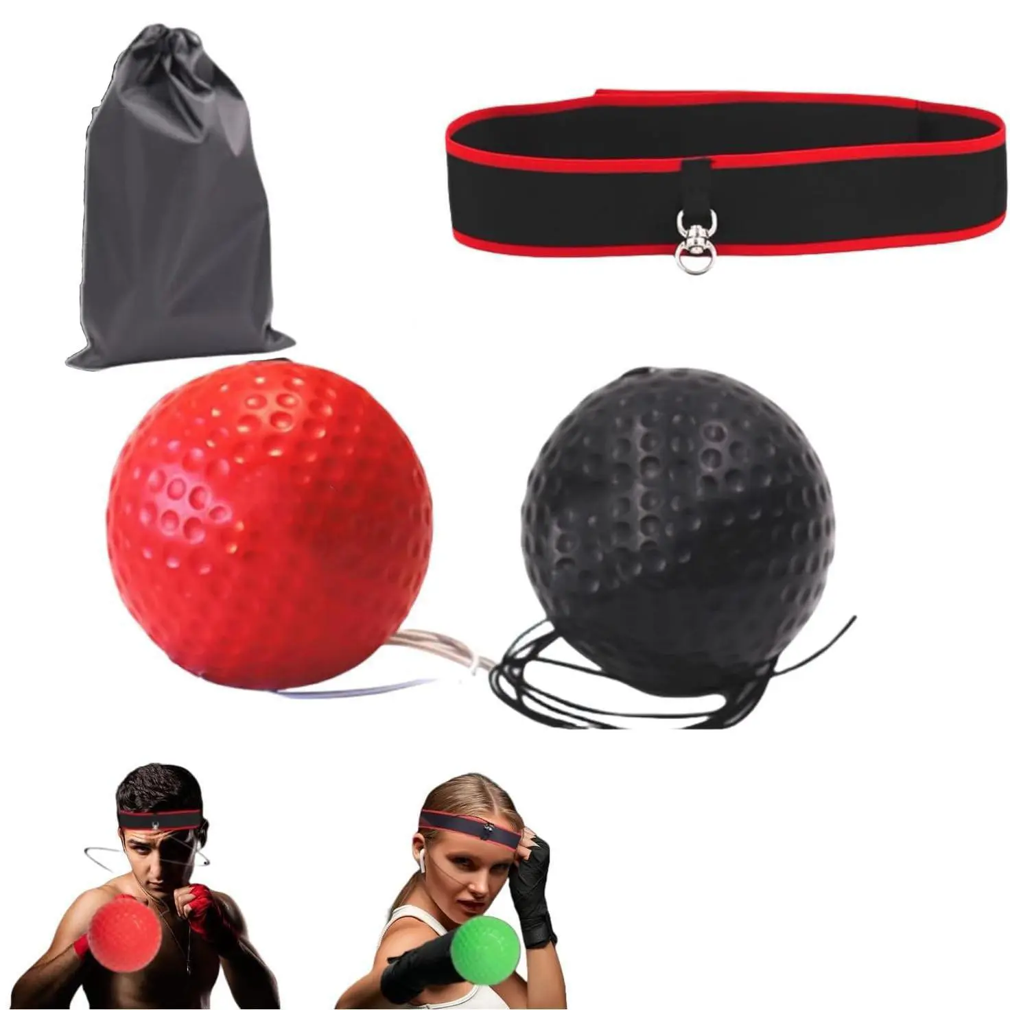 Boxbollen Interactive Boxing Reflex Ball Set - Adjustable Headband, PU Leather, 6-Month Durability Speed Trainer, 2 Spare Lines, Punch Workout Gear for Family Eye-Hand Coordination (Training Boxing Equipment)