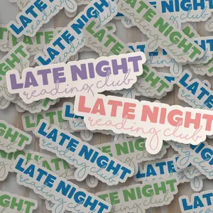 "Late Night Reading Club" Waterproof Vinyl Sticker – Bookish Aesthetic in Pink, Purple, Blue & Green