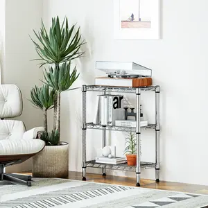 M MZG 450 lbs Adjustable Wire Storage Shelving 3-Tier Steel Organizer Chrome/Black for Home Kitchen Office 11.8" D x 17.7" W x 26.4" H