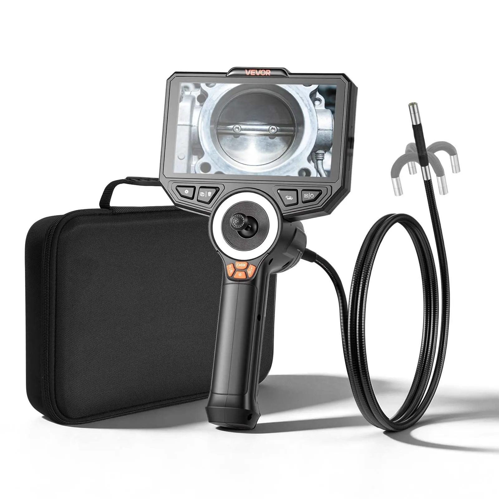 VEVOR 4-Way 360° Articulated Endoscope Borescope Camera, 6 LED Lights, 6-in HD IPS Screen, 1920x1080 HD 0.32-in Lens, 8X Zoom, 7000mAh Battery, IP67 Waterproof, 180° Image Rotation, 4.9ft/1.5M Snake Cable, SD Card Compatible for Auto, Pipe Inspection